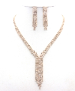 Rhinestone Necklace with Earrings Set NB330099  GOLD